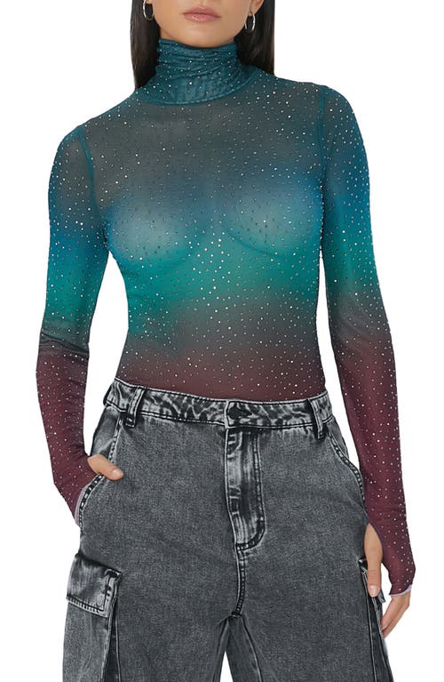 AFRM Zadie Rhinestone Long Sleeve Sheer Top in Fall Ombre at Nordstrom, Size X-Small