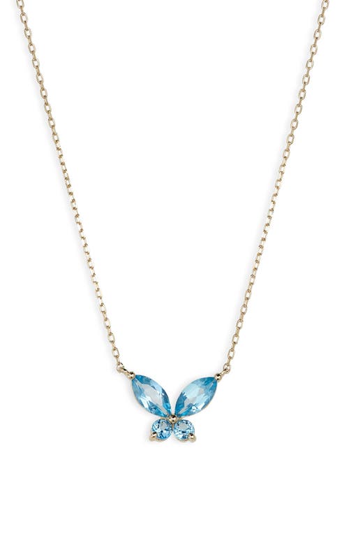 Bony Levy 14K Gold Blue Topaz Butterfly Pendant Necklace in 14K Yellow Gold at Nordstrom, Size 18