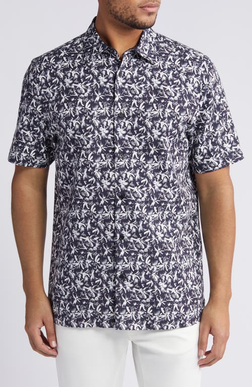 Tavaro Abstract Floral Short Sleeve Button-Up Shirt in Navy
