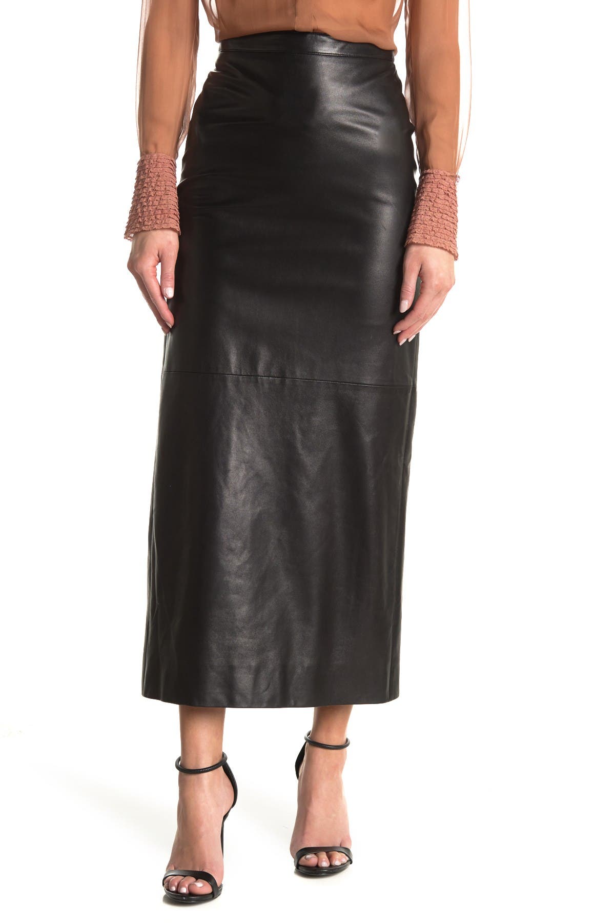 Valentino Leather Paneled Midi Skirt In Nero