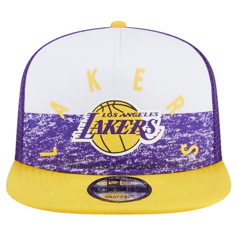 Shop New Era Purple Los Angeles Lakers Arch A-frame Trucker 9fifty Snapback Hat