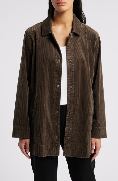 Eileen Fisher Classic Collar Long Stretch Corduroy Jacket in Wren 