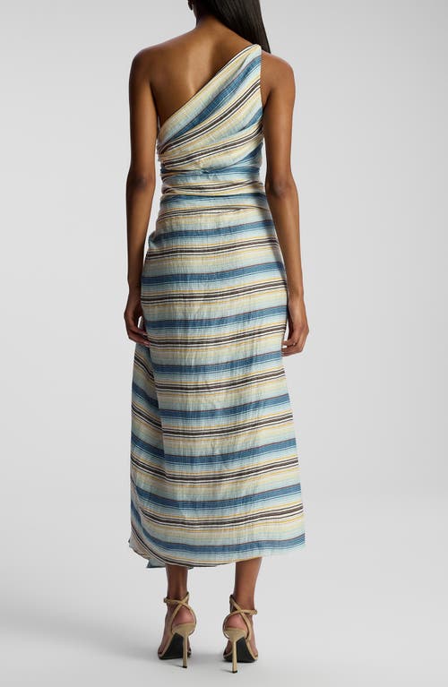 Shop A.l.c . Carolyn Stripe One-shoulder Linen Blend Dress In Isla Stripe