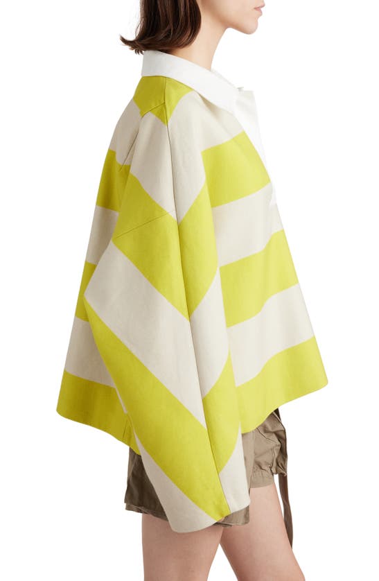 Shop Dries Van Noten Block Stripe Oversize Cotton & Linen Blend Rugby Shirt In Lime 201