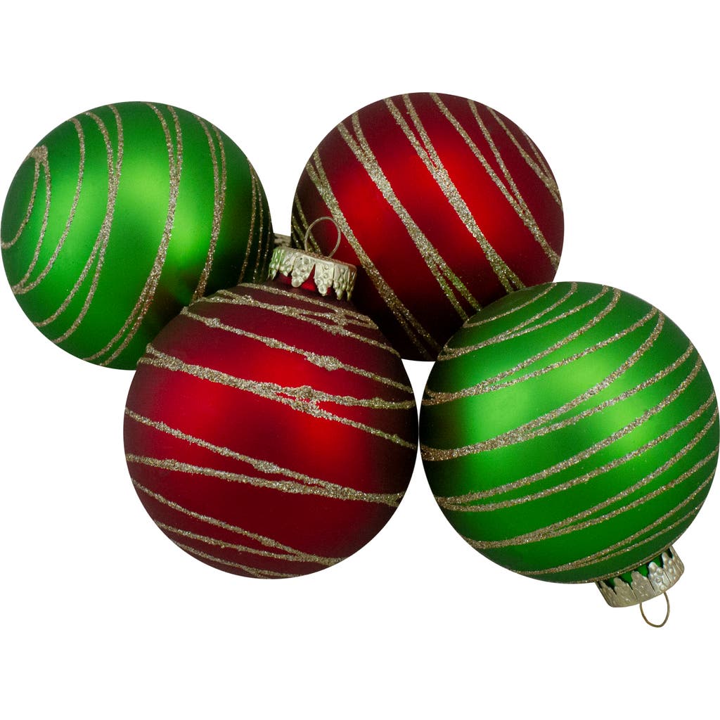 Northlight 4ct  Glass Red And Green Matte Christmas Ball Ornaments 3.25-inch In Red