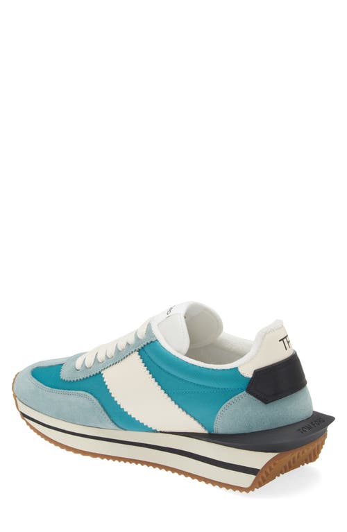 Shop Tom Ford James Mixed Media Low Top Sneaker In Sage/green/cream