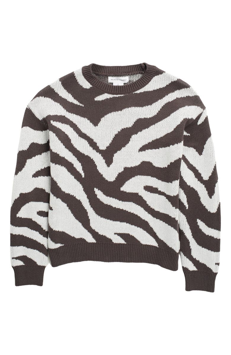 MELROSE AND MARKET Long Sleeve Animal Print Sweater, Main, color, BLACK RAVEN- IVORY ZEBRA