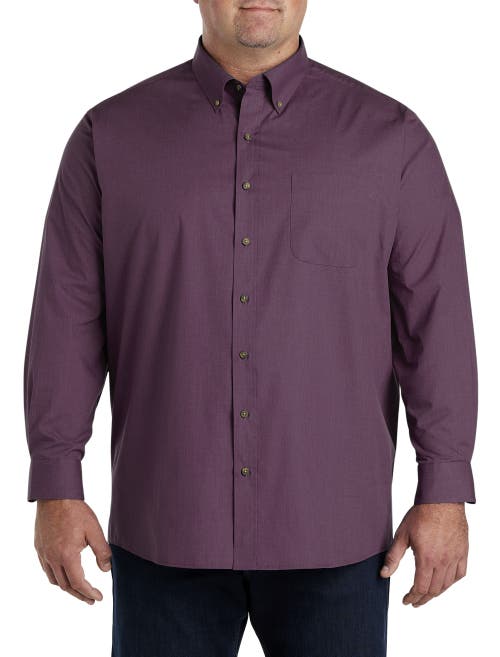 Harbor Bay By Dxl Easy-care Solid Sport Shirt In Potent Purple Hther