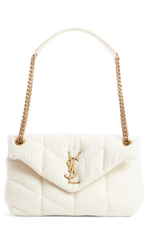 Saint Laurent Small Loulou Puffer Cotton Twill Shoulder Bag in Vanilla Ice at Nordstrom