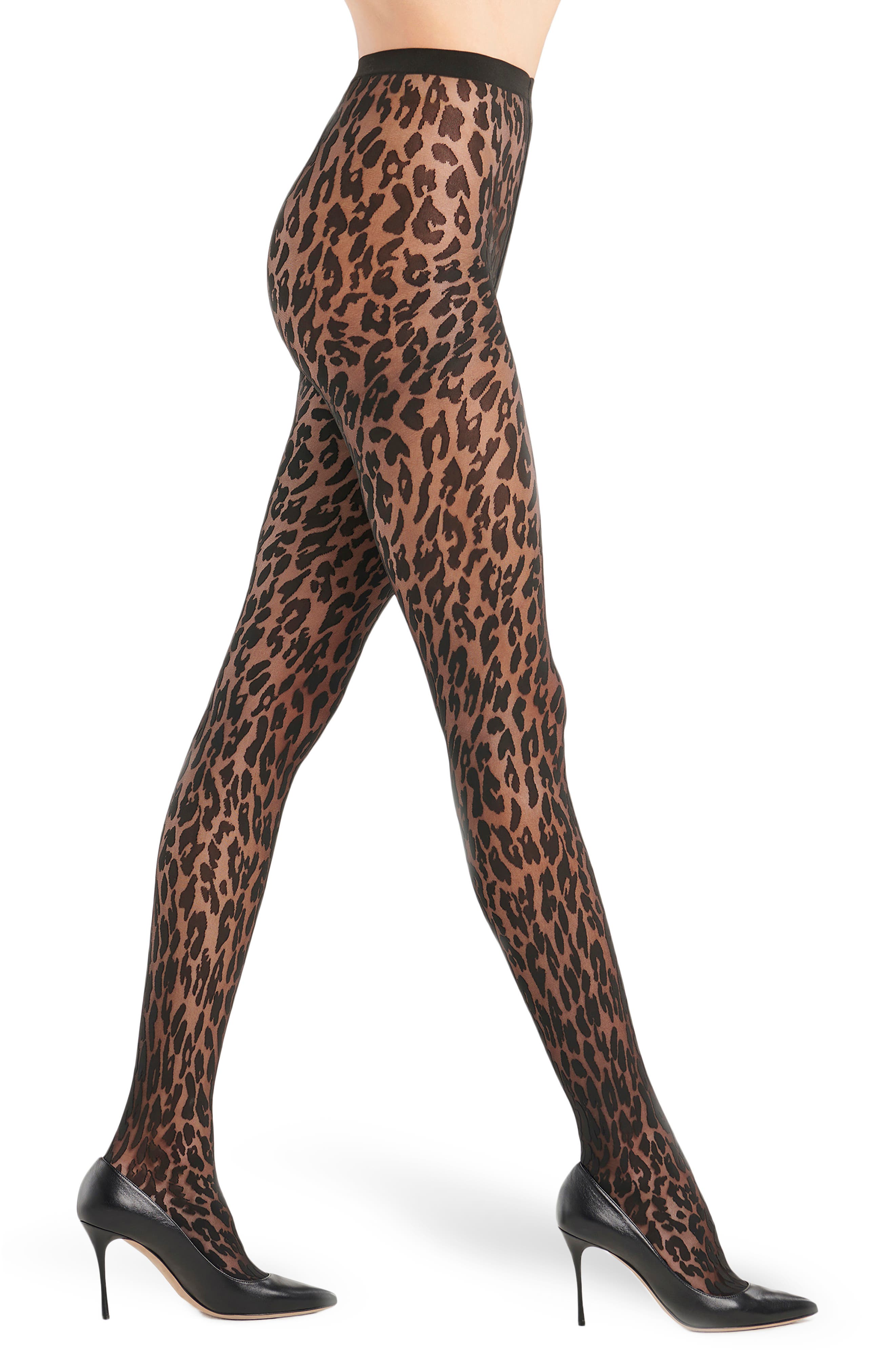 Womens Hosiery Wolford Hosiery Black Wolford Synthetic Josey Leopard-print Tights in Beige 