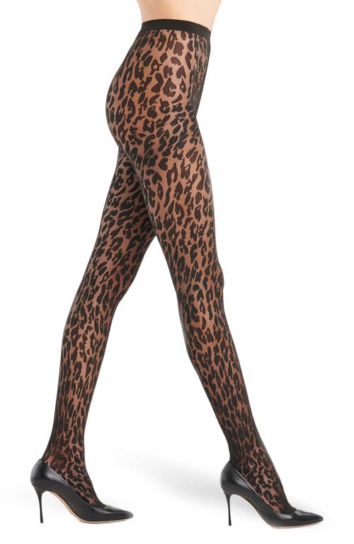 Shop Wolford Josey Leopard Pattern Tights In Black/black