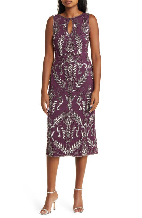 Embellished Midi Cocktail Dress in Plum