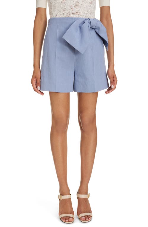 Chloé Bow Detail Linen Shorts in Pebble Blue
