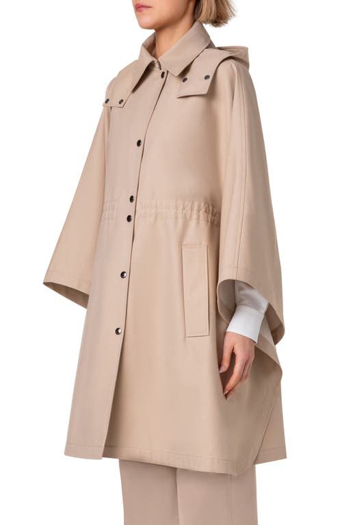 Shop Akris Veda Water Repellent Cotton Gabardine Hooded Cape In Chai