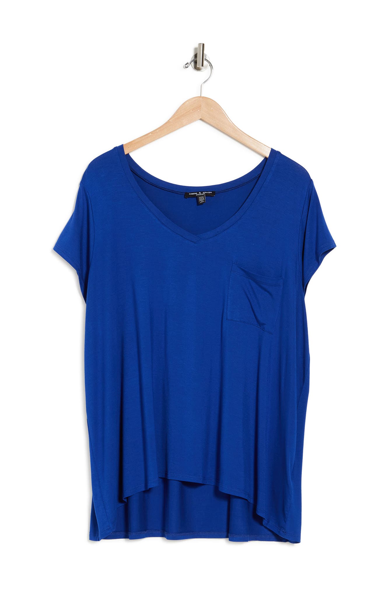 Cable & Gauge V-neck Short Sleeve Pocket High/low T-shirt In Angelfish Blue