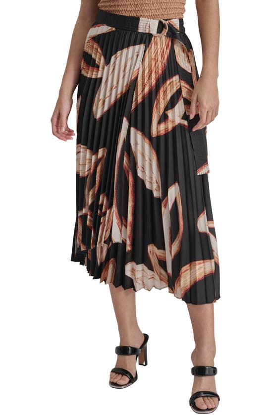 Dkny Belted Pleated Midi Skirt In Pattern