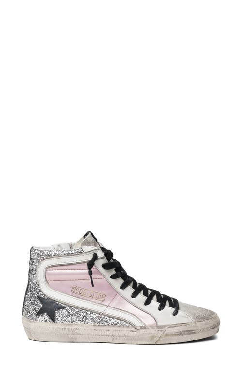 Shop Golden Goose Slide Glitter High Top Sneaker In Salmon Pink/silver/white