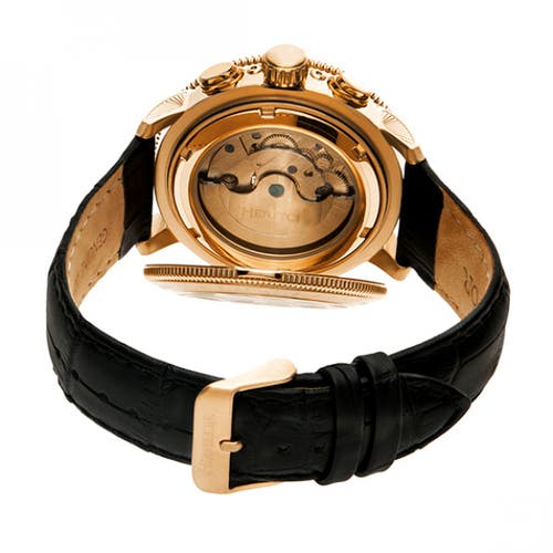 Shop Heritor Automatic Semi-skeleton Leather-band Watch In Rose Gold/white