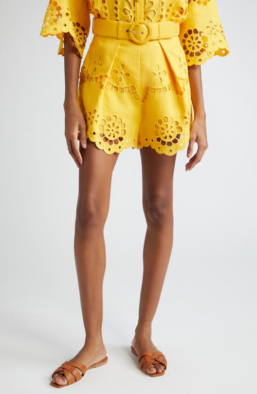 Zimmermann Pop Belted Embroidered Eyelet Linen Shorts Mango at Nordstrom,