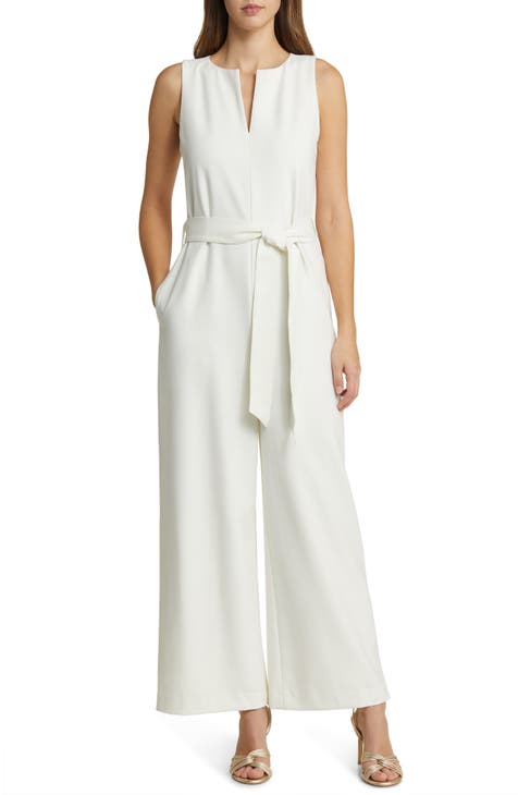 White Jumpsuits for Women Dressy Sexy V-neck Party Rompers Wide Leg  Sleeveless Backless Formal Jumpsuits