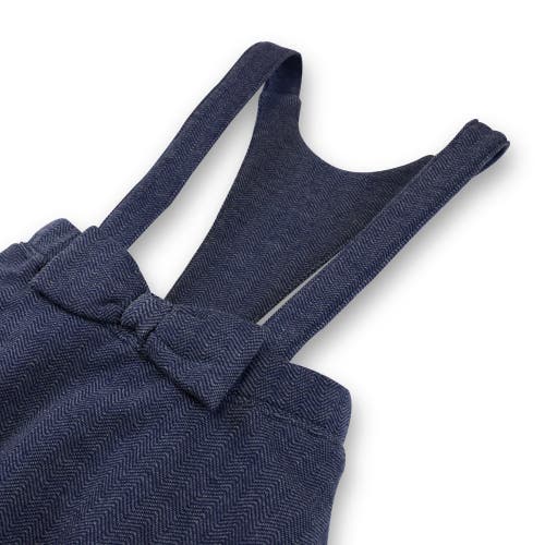 Hope & Henry Girls' Fleece Bow Front Suspender Skirt, Toddler In Navy Herringbone