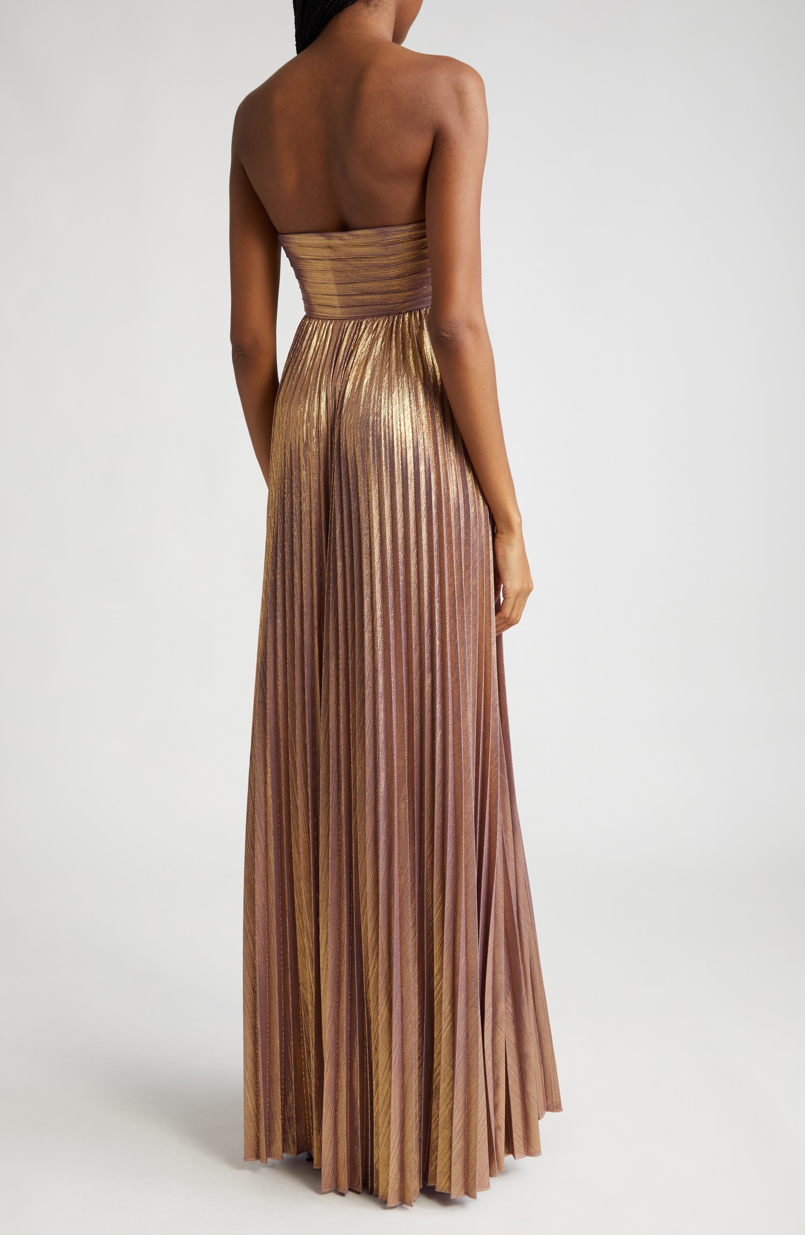 gold pleated strapless dress Betsy & Adam Women's Pleated Strapless Gown - Butter
