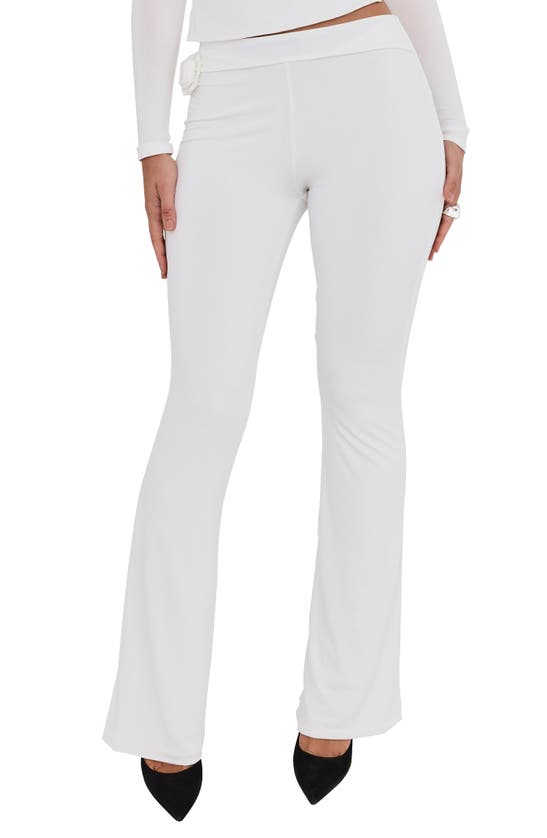 Shop Mistress Rocks Floral Embellished Jersey Flare Pants In Ivory