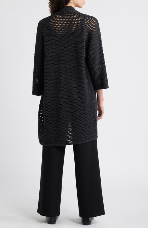 Shop Eileen Fisher Open Stitch Longline Wool Cardigan In Charcoal