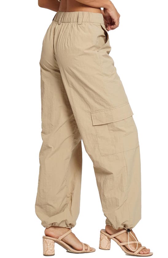 Know One Cares Nylon Cargo Pants In Khaki