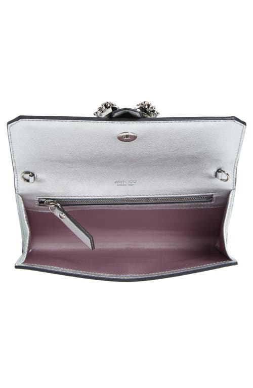 Shop Jimmy Choo Metallic Leather Wallet On A Chain In Silver