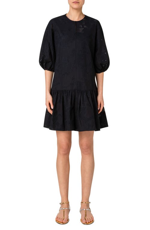 Akris punto Kaleidoscope Eyelet Poplin Peasant Dress in Black at Nordstrom, Size 2