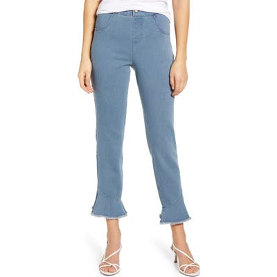 Hue Ultrasoft Denim Raw Frill Hem Skimmer Leggings, Blue