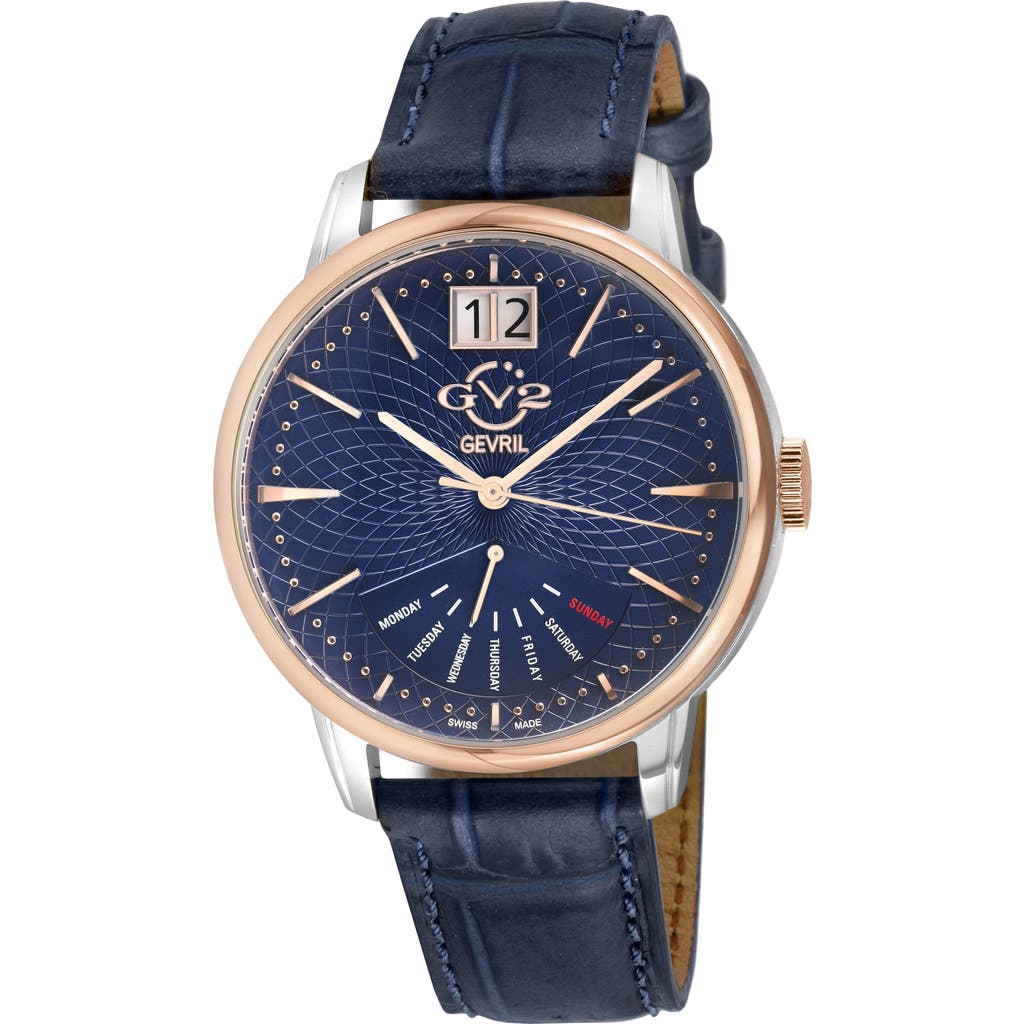 Gv2 Rovescio Croc Embossed Leather Strap Watch, 42mm In Blue