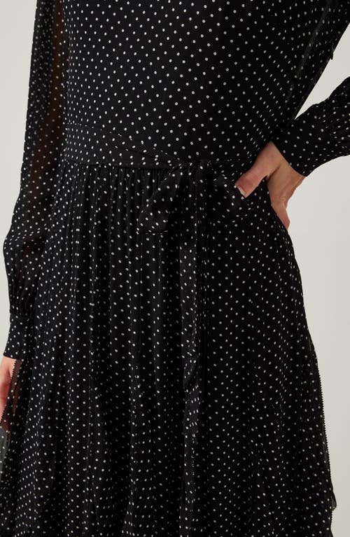 Shop Lk Bennett Lucie Polka Dot Ruffle Long Sleeve Maxi Dress In Black Multi