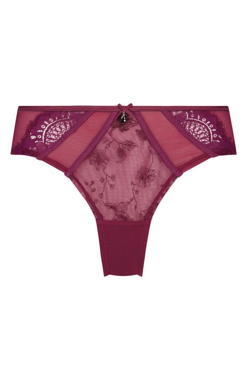 Hunkemöller Sia Embroidered Mesh Brazilian Panties in Magenta Purple