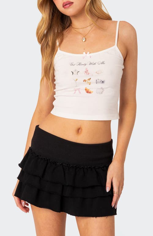 EDIKTED Get Ready Crop Stretch Cotton Graphic Camisole White at Nordstrom,