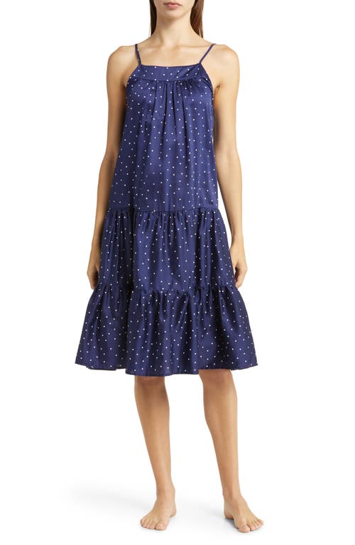 Olivia Spot Tiered Cotton Sateen Nightgown in Navy/White Spot
