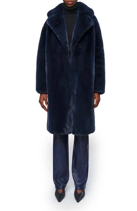 Dark blue faux fur coat best sale