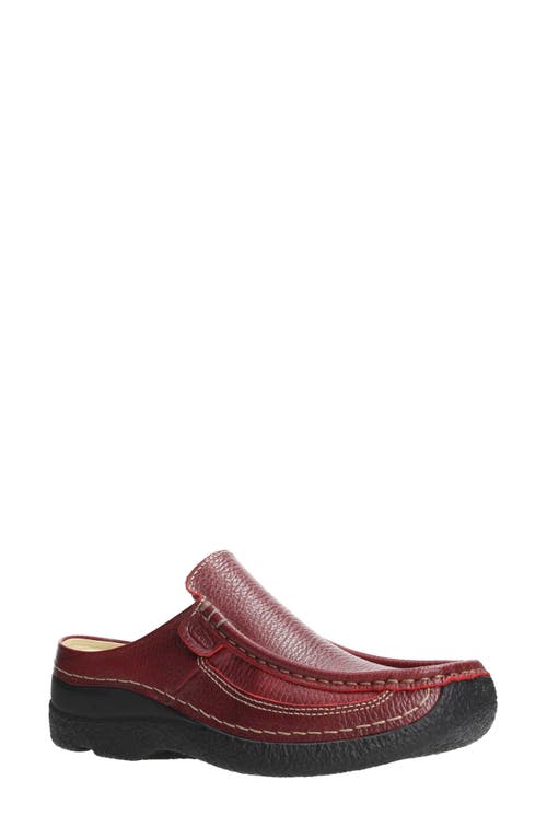 Roll Slide Mule in Red Printed Leather