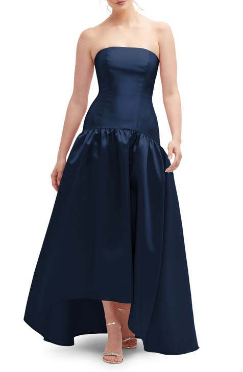 Strapless High-Low Satin Gown