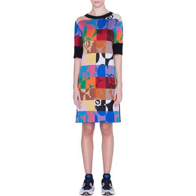 Akris Punto Floral Square Jacquard Sweater Dress, Blue