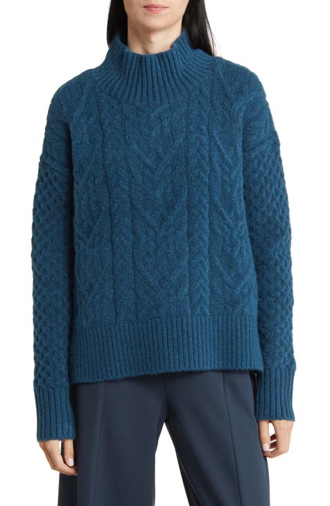 Mock Neck Cable Knit Sweater