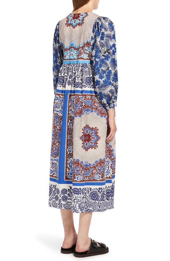 Shop Max Mara Weekend  Ghiotto Floral Print Long Sleeve Cotton Poplin Midi Dress In Turquoise