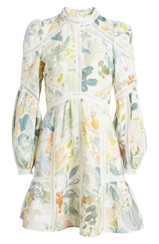 Shop Ted Baker Tealan Floral Print Long Sleeve Linen Dress In Ivory