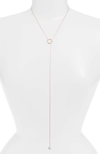 Shop Knotty Lariat Necklace In Rose Gold/white