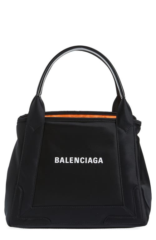 Balenciaga Small Cabas Logo Canvas Tote in Black /L White