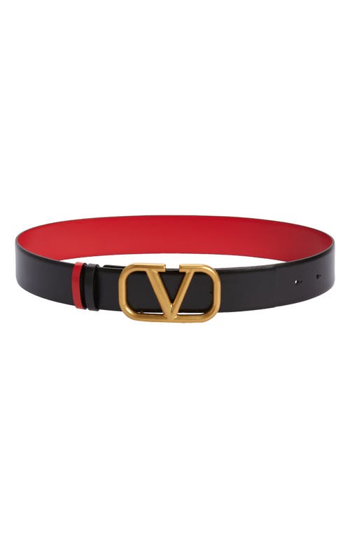 Valentino Garavani Vlogo Buckle Reversible Leather Belt In Nero/rouge Pur