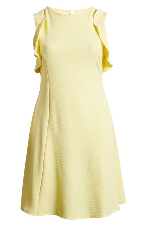 24seven Comfort Apparel Ruffle Cold Shoulder A Line Knee Length Dress In Banana
