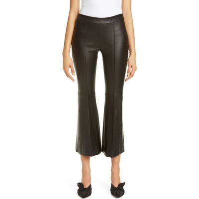 Rosetta Getty Pull-On Lambskin Leather Crop Flare Pants, Black