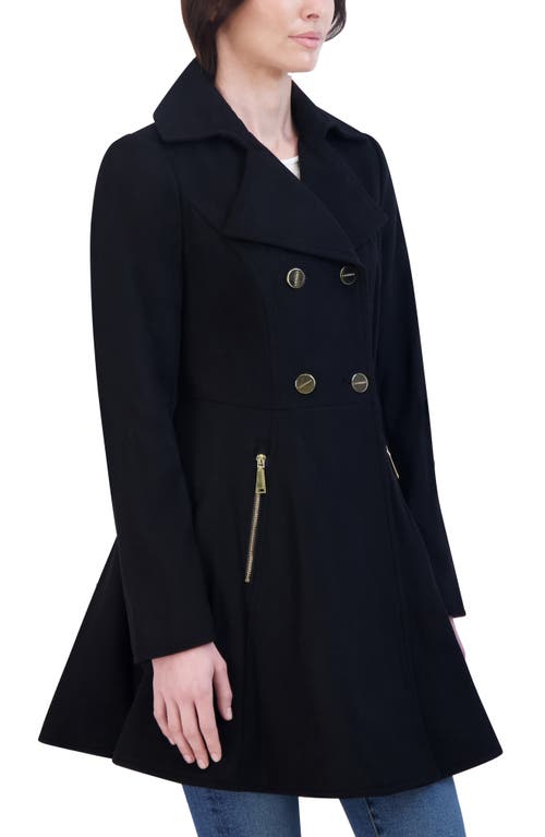 Laundry By Shelli Segal Double Breasted Fit & Flare Wool Blend Coat In Black